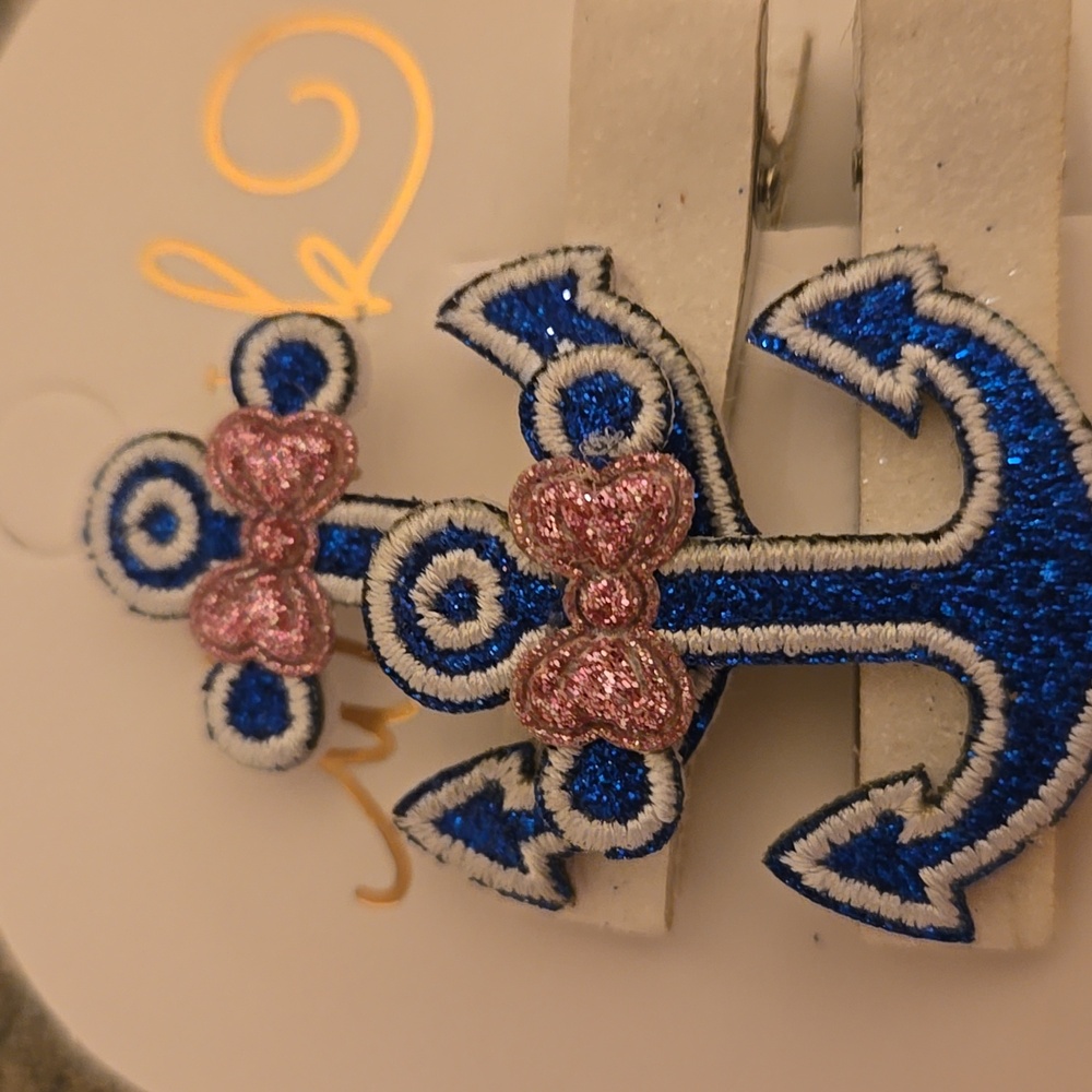 Navy Blue Anchor Hair Clips with Nautical Swirls Nwot - Picture 3 of 3